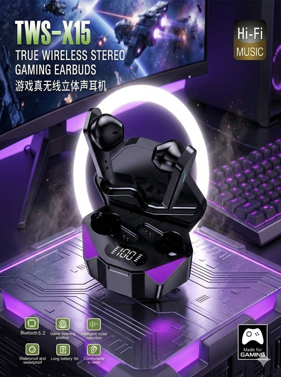 TWS-X15 True Wireless Stereo Gaming Earbuds 