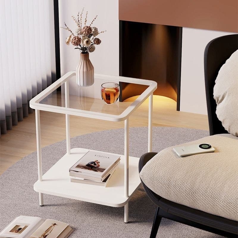 40by40 Glass Top Side Stool - White 