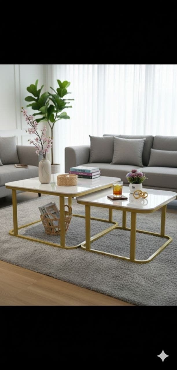 Real Marble Square Twin Center Table 70cm × 60cm  